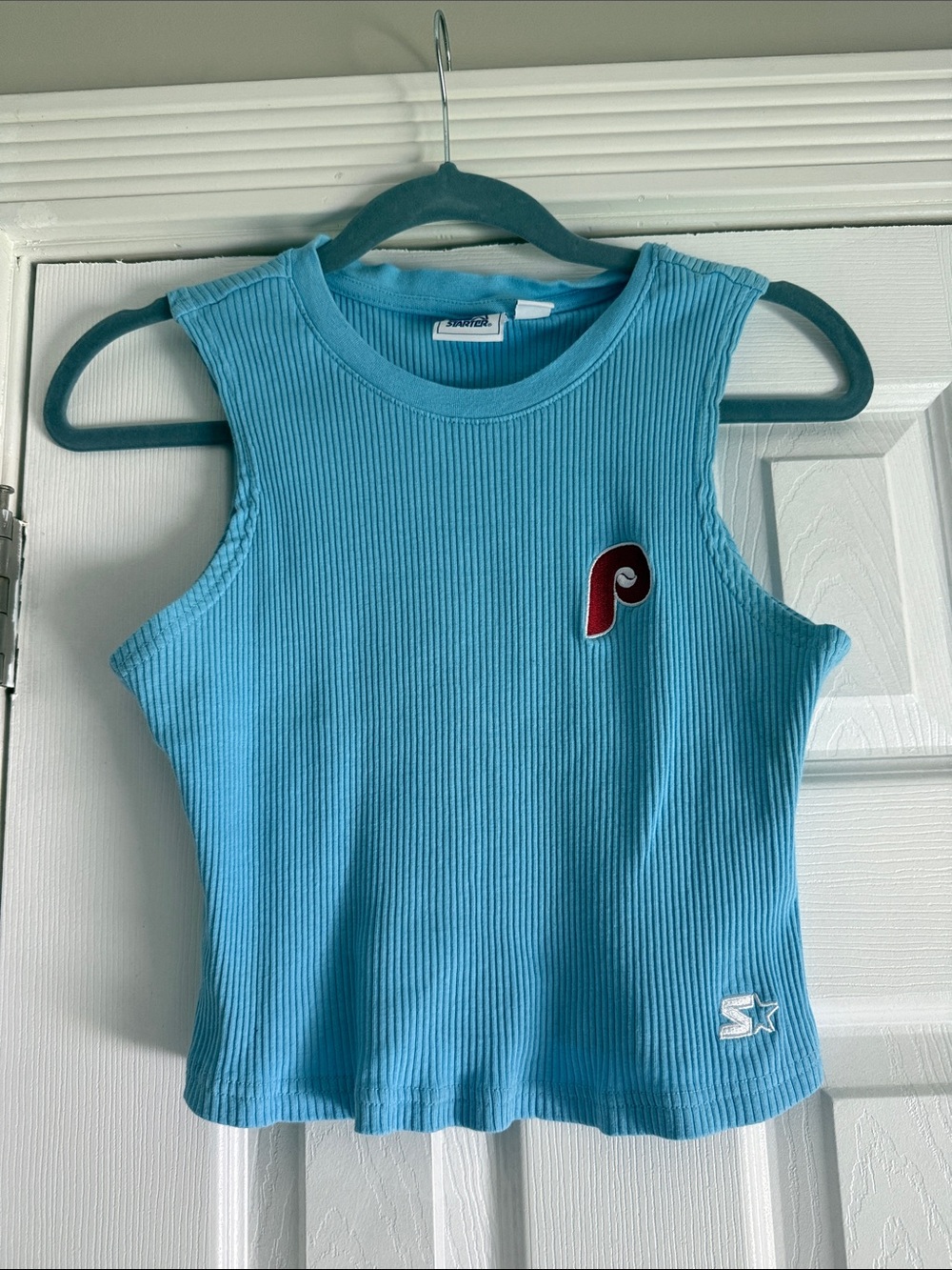 Light Blue Phillies Ribbed Sleeveless Crop Top